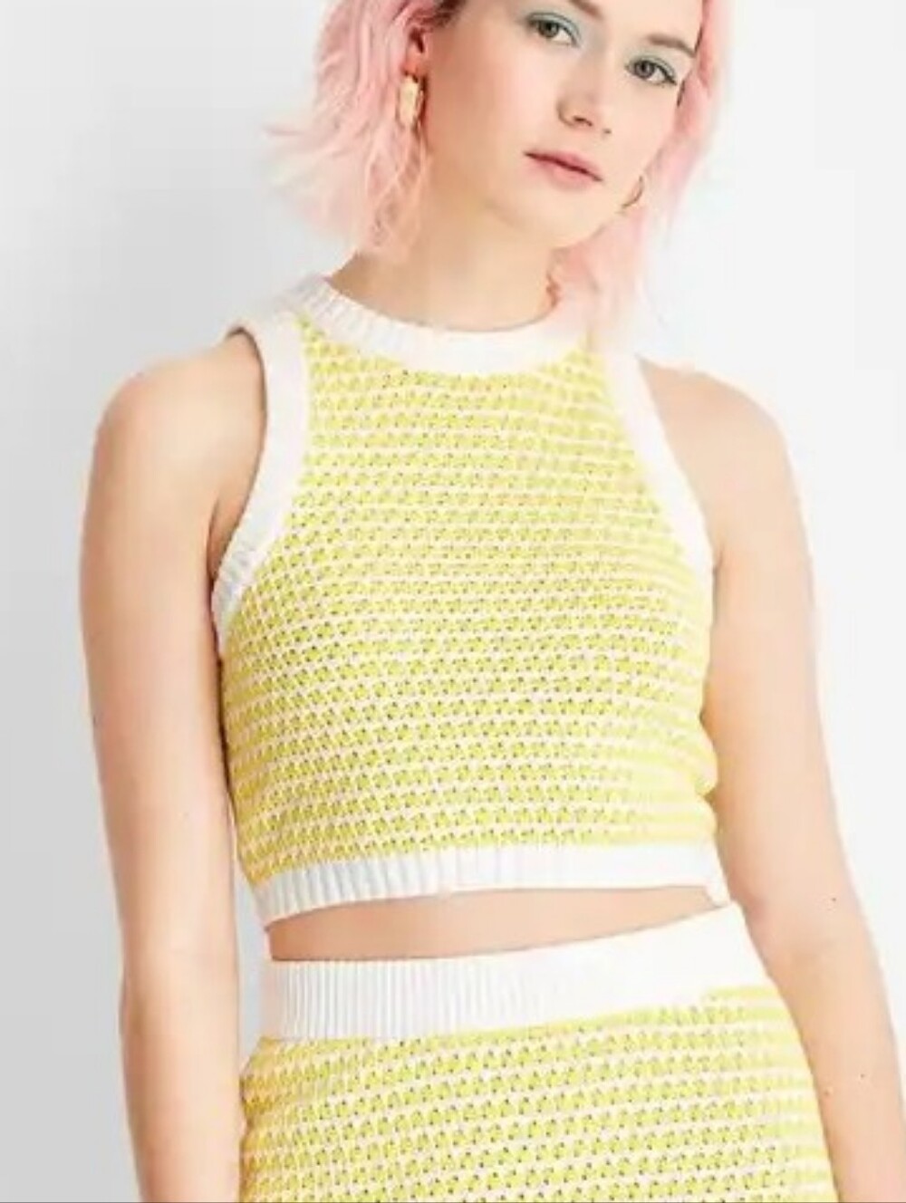 Future Collective Knit Cropped Yellow & White Tank Size L